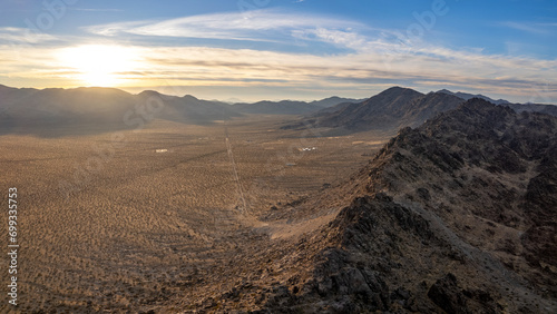California arid desert valley view from mountain peak