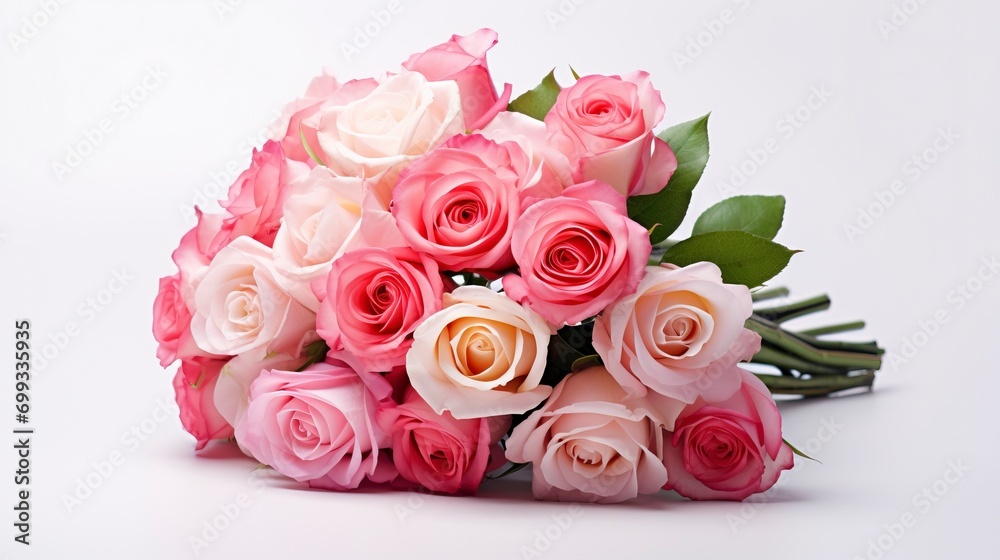 Bouquet of roses, white background and copy space - generative ai Bouquet of roses, white background and copy space - generative ai