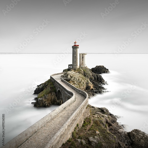 Minimalist long exposure in the square of the Phare de Petit Minou lighthouse on the coast of Brittany, France, Europe photo