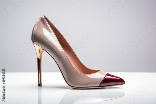 A pair of stylish high-heeled shoes in a neutral tone, perfectly aligned on a white background, creating an elegant and easily cut-out image for fashion and footwear concepts.