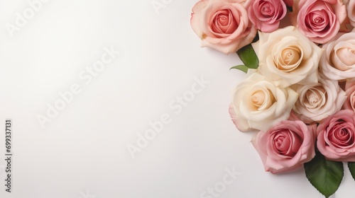 Bouquet of roses, white background and copy space - generative ai © Nia™