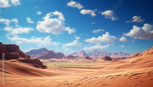 Majestic sand dunes  arid mountains  tranquil beauty in nature generated by AI
