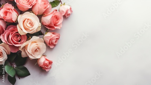 Bouquet of roses  white background and copy space - generative ai