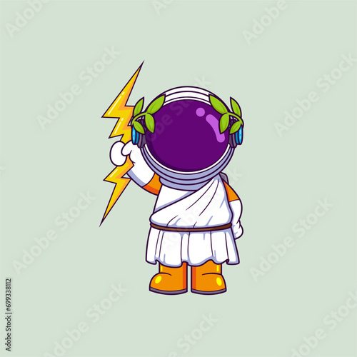 Cute Astronaut wearing Zeus Greek costume ancient God of thunder and lightning
