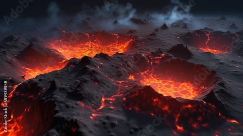 A volcano with a crater, a lava