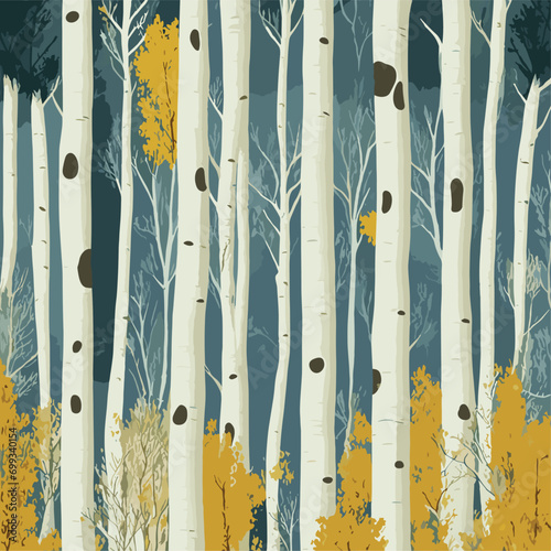 Birch tree pattern. Seamless vector illustration pattern with autumn birch trees. Perfect for textile, wallpaper or print design. Fabric Design for wallpapers, web site background, postcard.	 photo