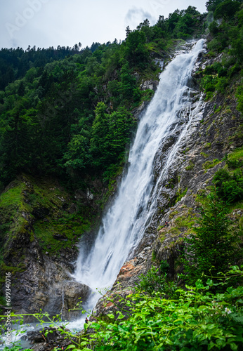 Hiking to the Parcines Waterfalls near Meran in South Tyrol Italy. 