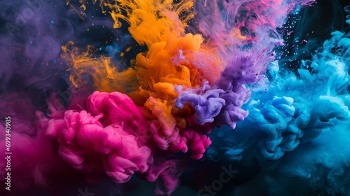 Abstract colorful explosion of neon ink on a black background. Dynamic and bright display of colors and energy © BraveSpirit