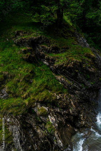 Hiking to the Parcines Waterfalls near Meran in South Tyrol Italy. 