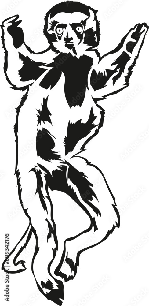 Cartoon Black and White Isolated Illustration Vector Of A Lemur Monkey Primate Cartoon Black and White Isolated Illustration Vector Of A Lemur Monkey Primate