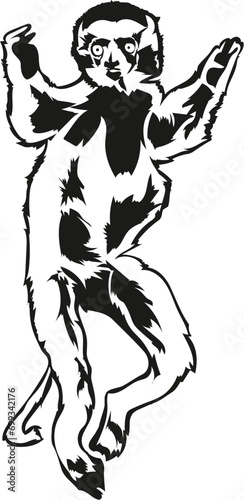 Cartoon Black and White Isolated Illustration Vector Of A Lemur Monkey Primate