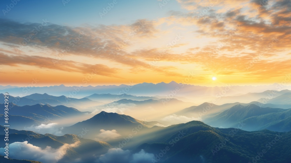 Sunrise Over Misty Mountain Ranges