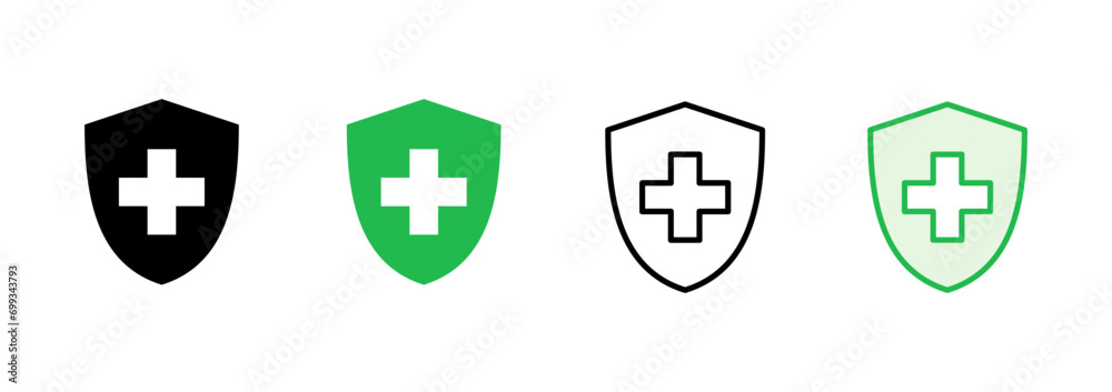 Health insurance icon set. Insurance health document icon Health insurance icon set. Insurance health document icon