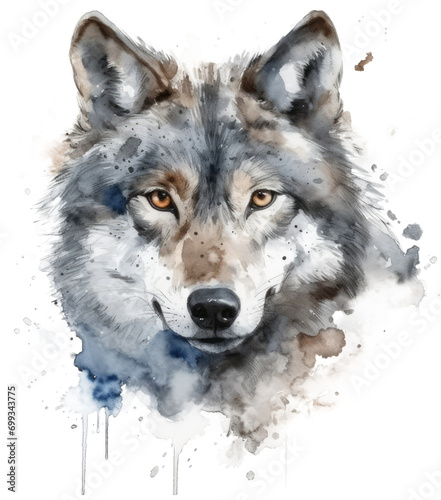 Watercolor png portrait of animal wolf © Alex