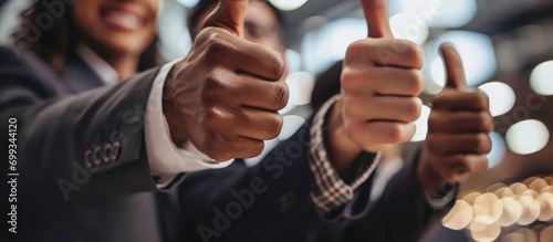 Business people giving thumbs up photo