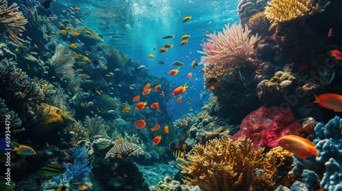 An underwater coral reef with colorful fish and marine life © Bijac