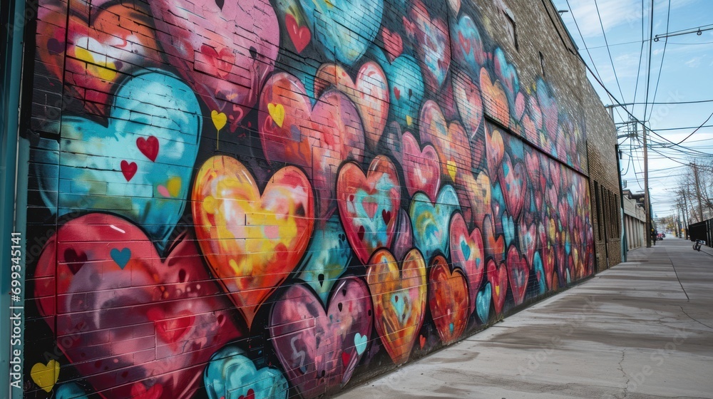 Valentine's Day themed street art mural
