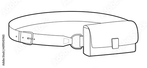 Belt Bag silhouette. Fashion accessory technical illustration. Vector satchel front 3-4 view for Men, women, unisex style, flat handbag CAD mockup sketch outline isolated