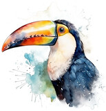 Watercolor png portrait of animal toucan