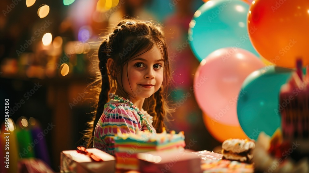 Professional photo of best ever birthday party with lots of presents and balloons for a 5 year old girl Professional photo of best ever birthday party with lots of presents and balloons for a 5 year old girl