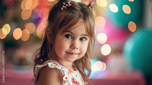 Professional portrait photo of pretty little girl best ever birthday party