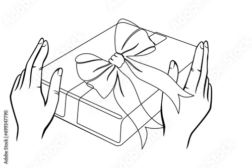 hand with gift box ribbon
