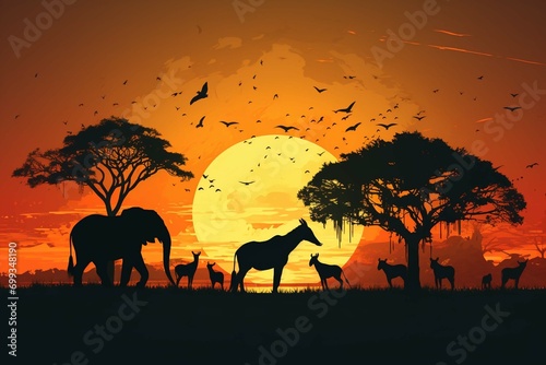 animals with sunset 