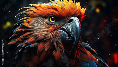 Majestic macaw perching, vibrant feathers, nature beauty in close up generated by AI © Stockgiu