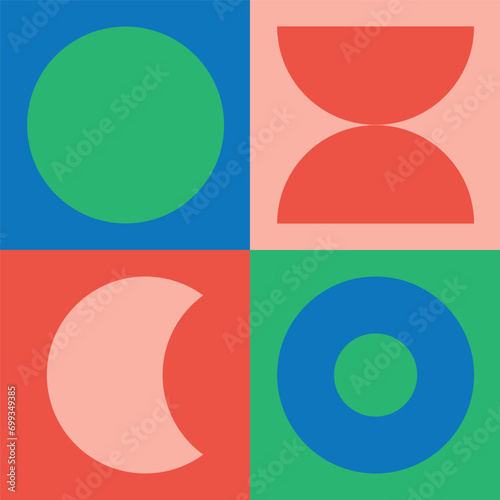 Fun Graphic Seamless Repeat Geometric Grid Pattern Bright Bold Colorful Simple Circles Moon