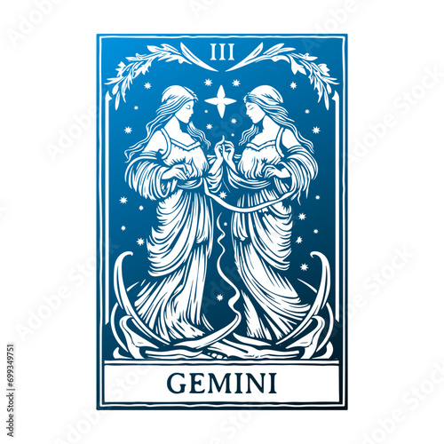 Gemini Illustration Clip Art Design Shape. Tarot Card Silhouette Icon Vector.
