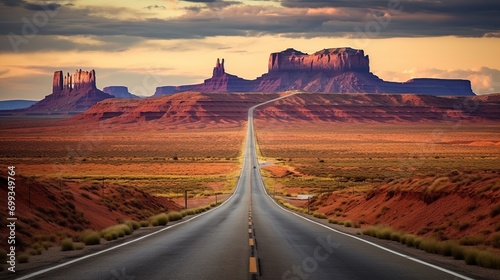 endless views of the road, the Road to Monument Valley National Park with its amazing rock formations