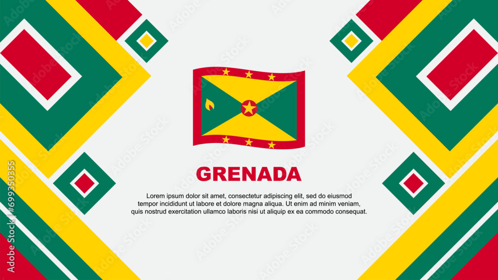Obraz premium Grenada Flag Abstract Background Design Template. Grenada Independence Day Banner Wallpaper Vector Illustration. Grenada Cartoon
