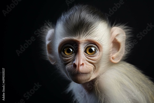 Close up portrait of a happy offspring chimpanzee with a silly grin with room for text  © MUmar
