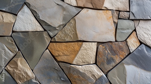 flagstone slate wall design in various colors and textures; a background design showing stonework pre grout photo