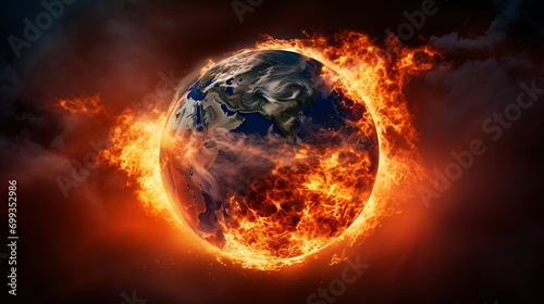 Earth on fire climate change. (Generative AI).
