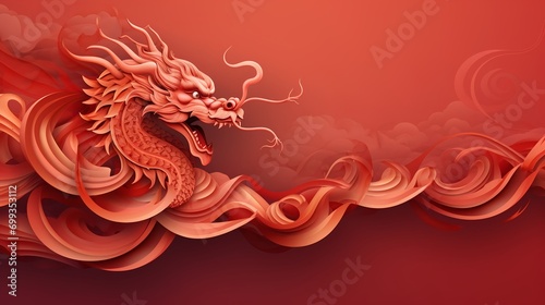 Red Dragon Asian Lunar New Year. (Generative AI).