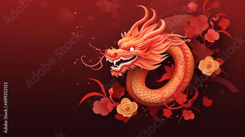 Red Dragon Asian Lunar New Year. (Generative AI).