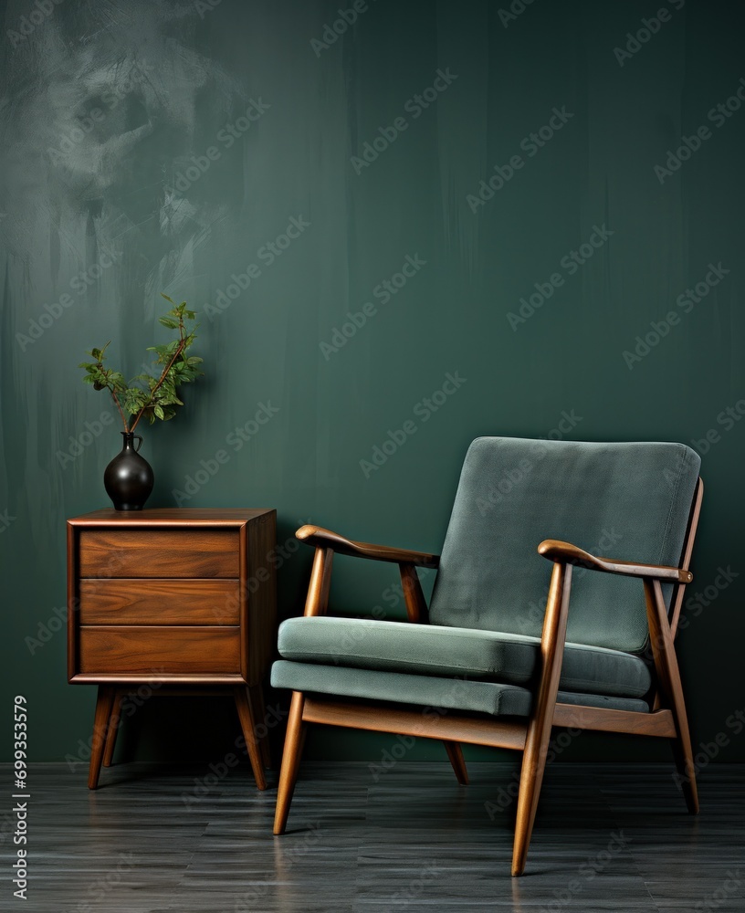 Mid-Century Modern Green Velvet Armchair in Moody Teal Room Mid-Century Modern Green Velvet Armchair in Moody Teal Room