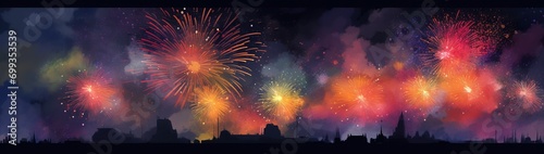 Painting of fireworks for a party background, concept of Celebration