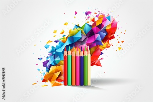 Colorful pencil with eraser and clipart illustration. Generative AI photo