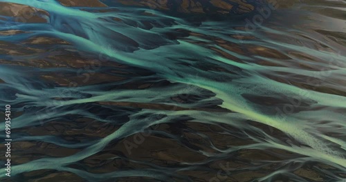 Abstract Details Of Like-Veins Landscape Of Kálfafell River Braids In Iceland. Aerial Shot photo