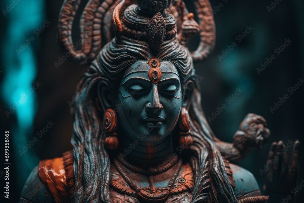 Colorful depiction of the Indian deity, Shiva. Generative AI