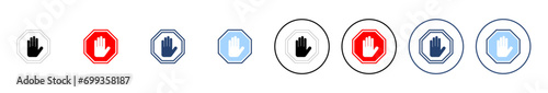 Stop icon vector. stop road sign. hand stop sign and symbol. Do not enter stop red sign with hand