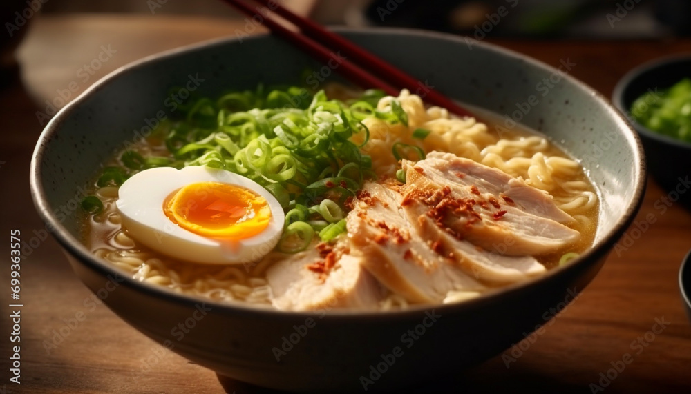 Freshness and flavor in a bowl of healthy ramen noodles generated by AI