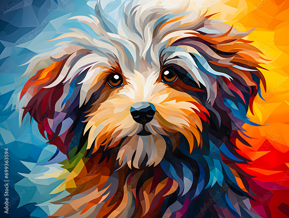 Smiling Cockapoo Dog with a colorful background behind him