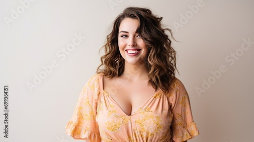 Young plus size girl smiling happy standing isolated on white background. 