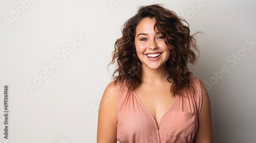 Young plus size girl smiling happy standing isolated on white background. 