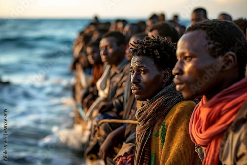 Eyes Toward the Future: Rescued African Immigrants on a Boat at Sea
