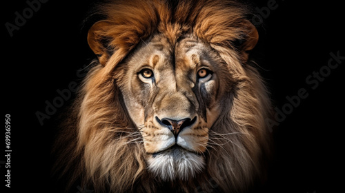 Portrait lion on the black. Detail face lion. Hight quality portrait lion. animal. AI Generative