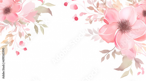 Floral frame with watercolor flowers, decorative floral background pattern